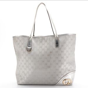 Gucci Britt Tote Bag in Silver Metallic Jacquard and Leather